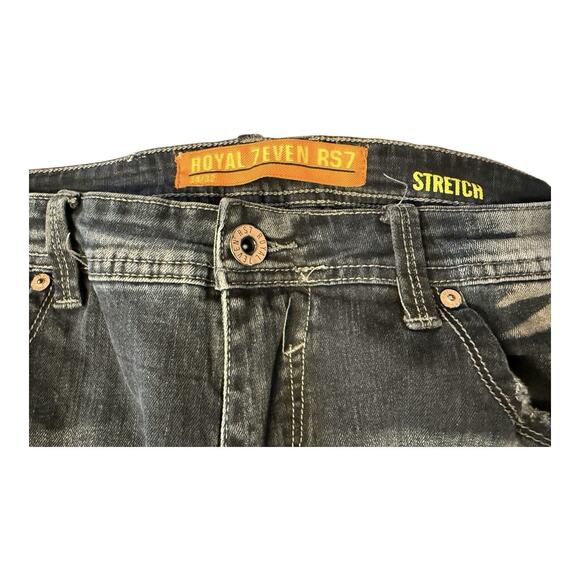 RS7 royal 7even mens 100% authentic size 34/32 long Stretch jeans Blue Faux Torn - Picture 6 of 10